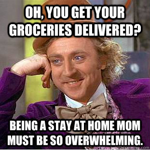 Oh, you get your groceries delivered? Being a stay at home mom must be so overwhelming.  Creepy Wonka