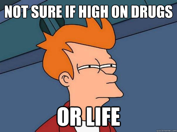 not sure if high on drugs or life  Futurama Fry