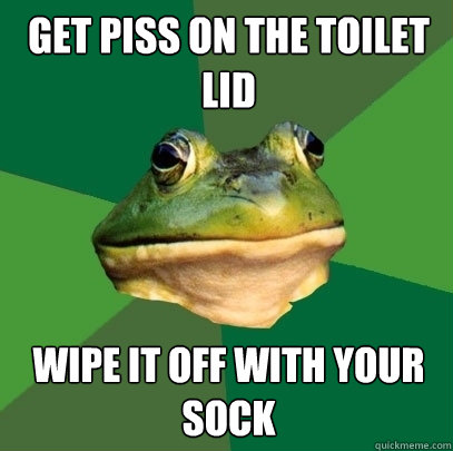 GET PISS ON THE TOILET LID WIPE IT OFF WITH YOUR SOCK - GET PISS ON THE TOILET LID WIPE IT OFF WITH YOUR SOCK  Foul Bachelor Frog