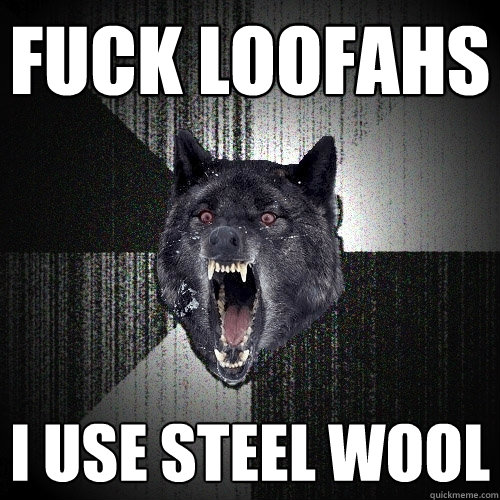 fuck loofahs  i use steel wool  Insanity Wolf