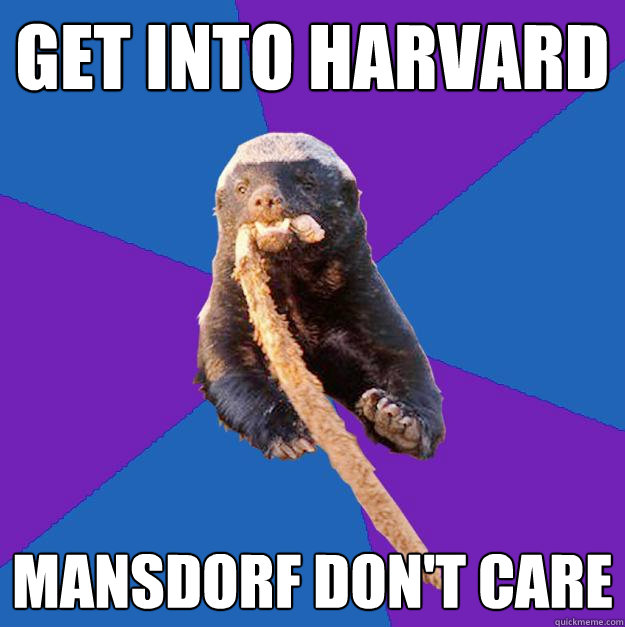 Get into harvard Mansdorf don't care  Honey Badger Dont Care