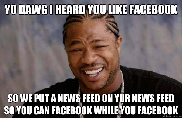 YO DAWG i heard you like facebook so we put a news feed on yur news feed so you can facebook while you facebook  