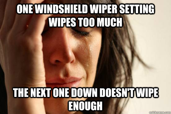 one windshield wiper setting  wipes too much the next one down doesn't wipe enough  First World Problems