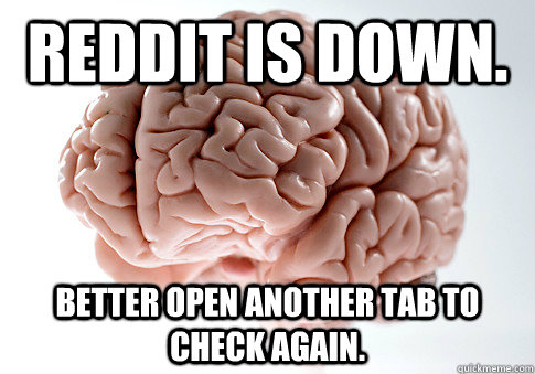 Reddit is down. Better open another tab to check again. - Reddit is down. Better open another tab to check again.  Scumbag Brain