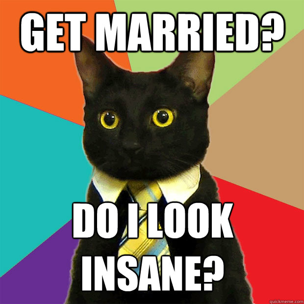 get married? Do I look 
insane?  Business Cat