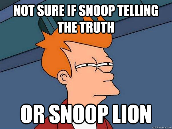 Not sure if snoop telling the truth Or snoop lion  Futurama Fry