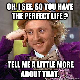 OH, I SEE, SO YOU HAVE THE PERFECT LIFE ?  TELL ME A LITTLE MORE ABOUT THAT.  Condescending Wonka