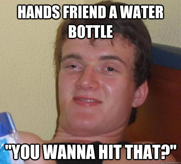 Hands friend a water bottle 