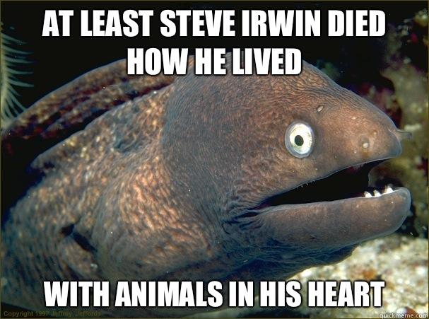 At least Steve Irwin died how he lived With animals in his heart  