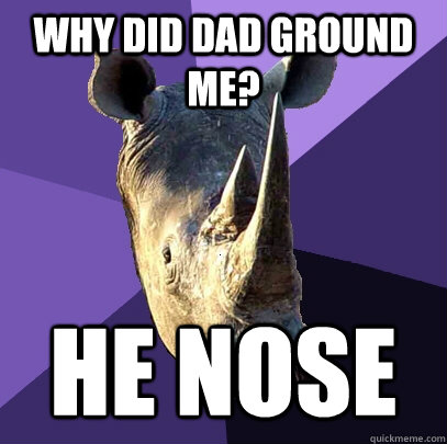 why did dad ground me? he nose  Sexually Oblivious Rhino