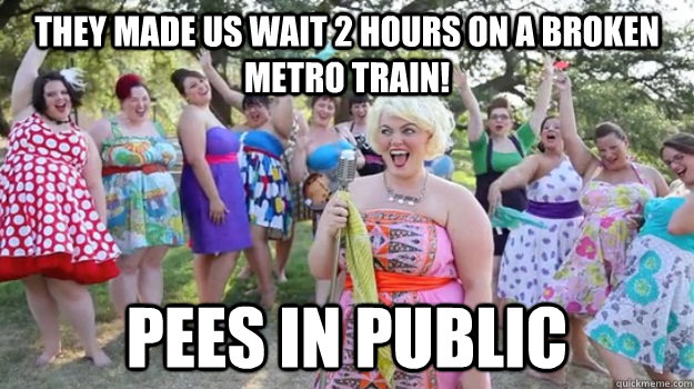 They made us wait 2 hours on a broken Metro train! Pees in public  Big Girl Party