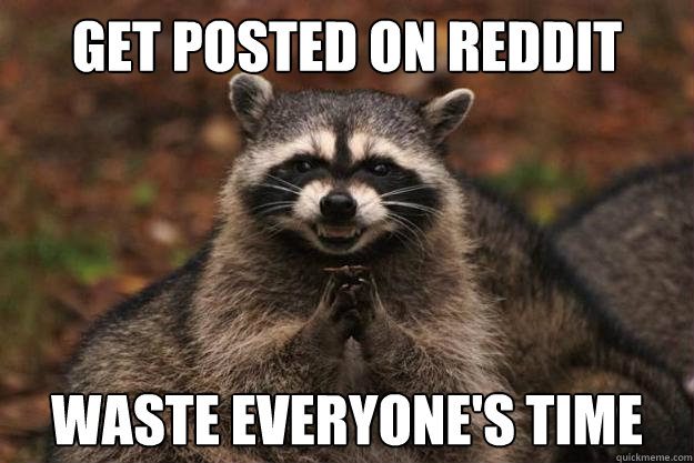 Get posted on Reddit waste everyone's time - Get posted on Reddit waste everyone's time  Evil Plotting Raccoon