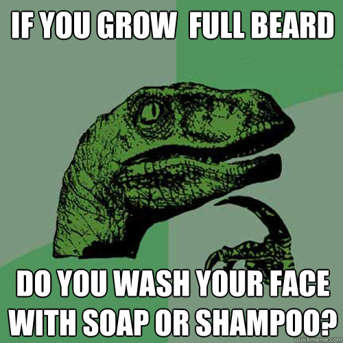 if you grow  full beard do you wash your face with soap or shampoo?  Philosoraptor