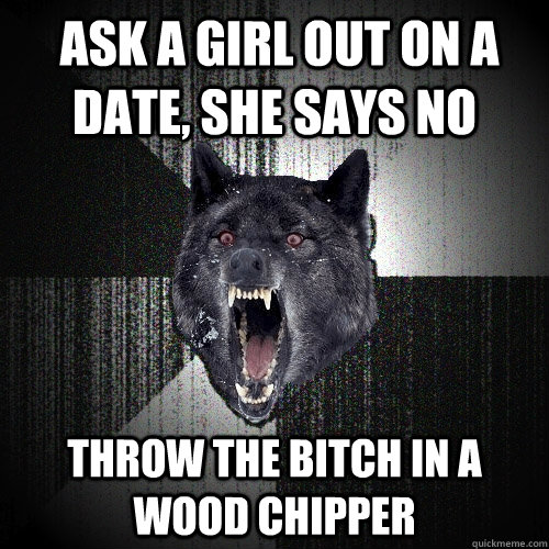  Ask a girl out on a date, she says no throw the bitch in a wood chipper  Insanity Wolf