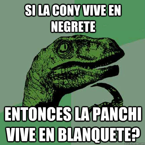 SI LA CONY VIVE EN NEGRETE ENTONCES LA PANCHI VIVE EN BLANQUETE?   Philosoraptor