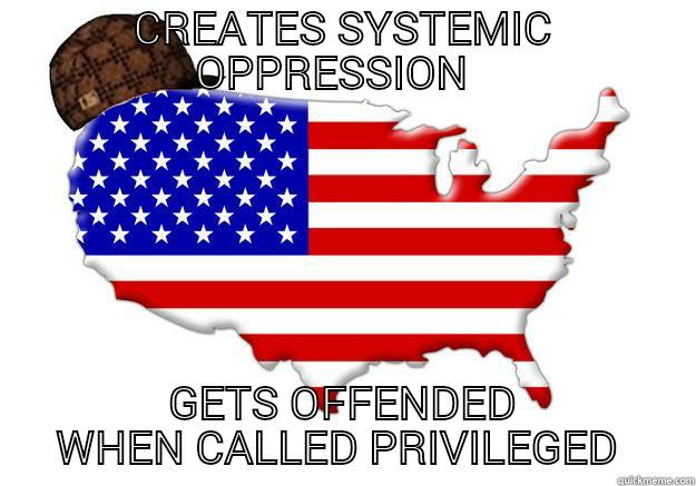 CREATES SYSTEMIC OPPRESSION   GETS OFFENDED WHEN CALLED PRIVILEGED  Scumbag america