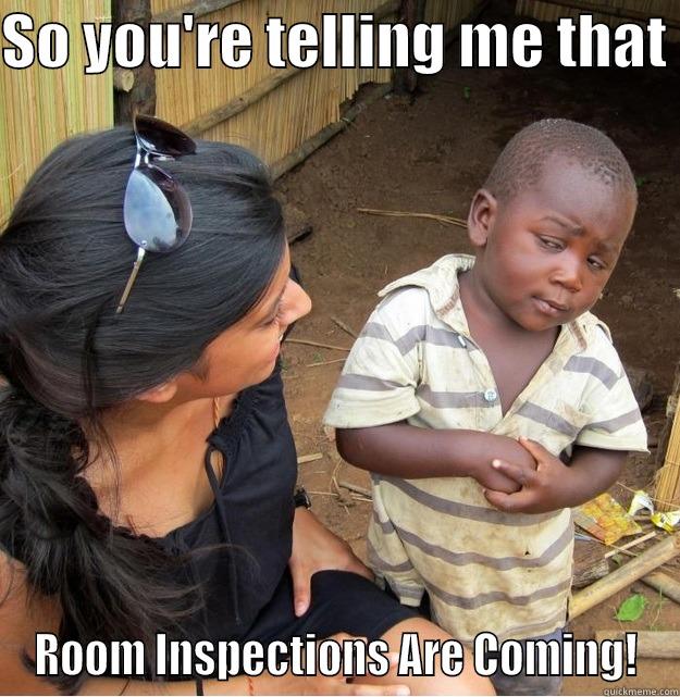 SO YOU'RE TELLING ME THAT  ROOM INSPECTIONS ARE COMING! Skeptical Third World Kid