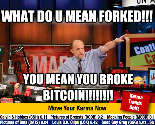 WHAT DO U MEAN FORKED!!! YOU MEAN YOU BROKE BITCOIN!!!!!!!!  Mad Karma with Jim Cramer