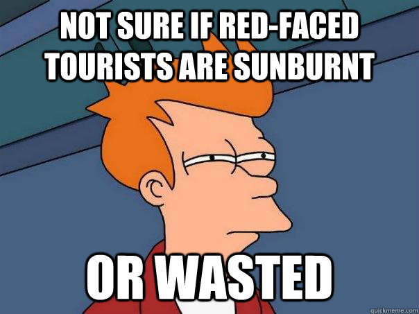 Not sure if red-faced tourists are sunburnt Or wasted - Not sure if red-faced tourists are sunburnt Or wasted  Futurama Fry