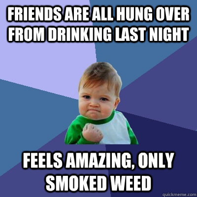 Friends are all hung over from drinking last night feels amazing, only smoked weed  Success Kid