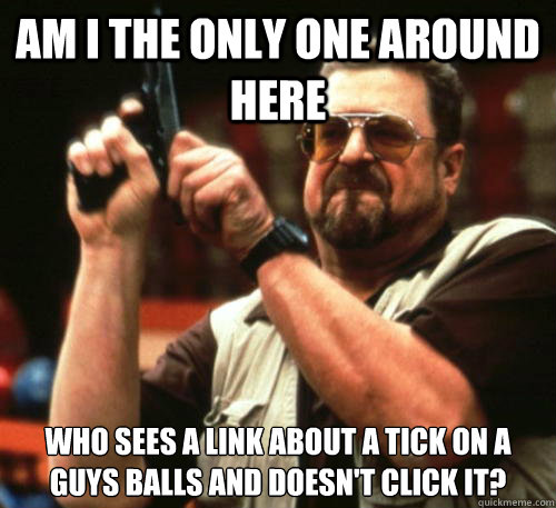 Am i the only one around here who sees a link about a Tick on a guys balls and DOESN'T click it?  Am I The Only One Around Here