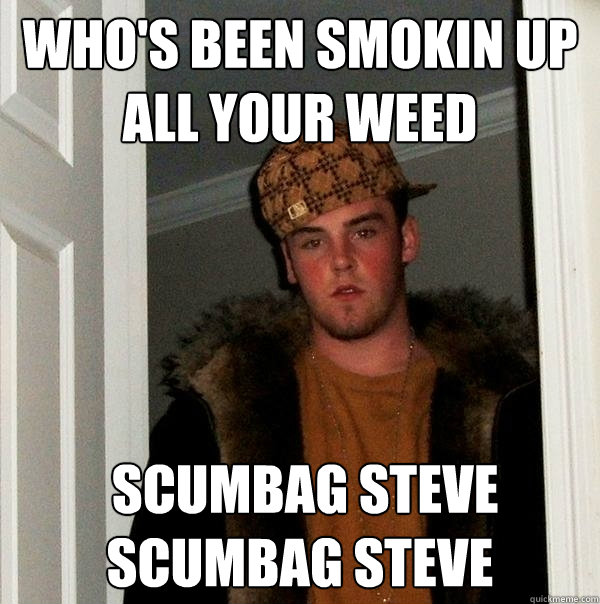 who's been smokin up all your weed  Scumbag steve scumbag steve  Scumbag Steve