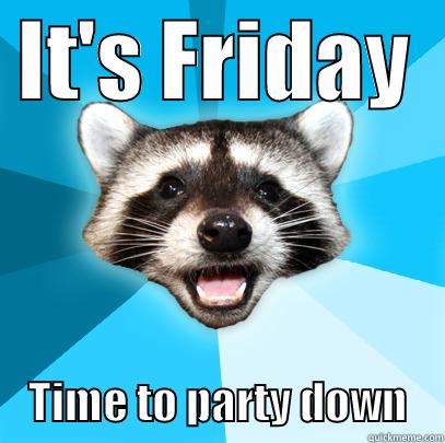  IT'S FRIDAY       TIME TO PARTY DOWN    Lame Pun Coon