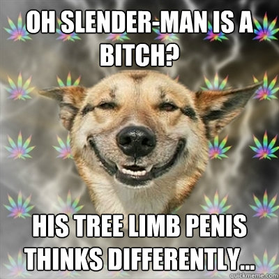 Oh slender-man is a bitch? His tree limb penis thinks differently...  Stoner Dog