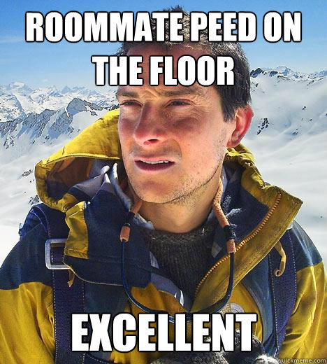 Roommate peed on the floor excellent  Bear Grylls