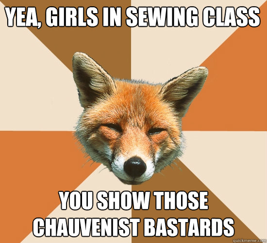 yEA, GIRLS IN SEWING CLASS YOU SHOW THOSE CHAUVENIST BASTARDS  Condescending Fox