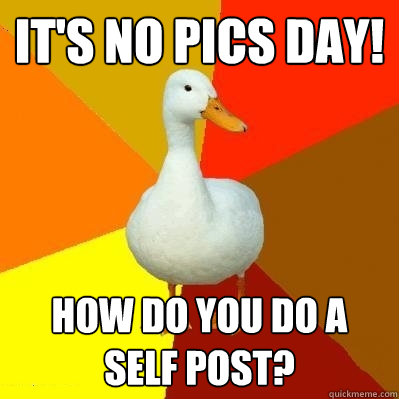 it's no pics day! how do you do a self post?  Tech Impaired Duck