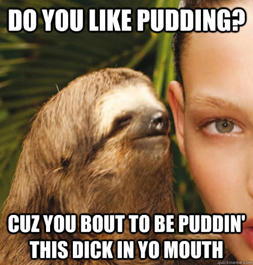 Do you like pudding? Cuz you bout to be puddin' this dick in yo mouth - Do you like pudding? Cuz you bout to be puddin' this dick in yo mouth  Whispering Sloth