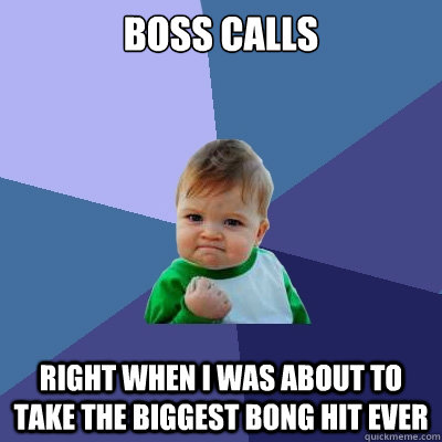 Boss calls right when I was about to take the biggest bong hit ever  Success Kid