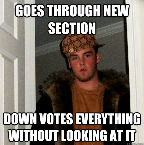 goes through new section down votes everything without looking at it  Scumbag Steve