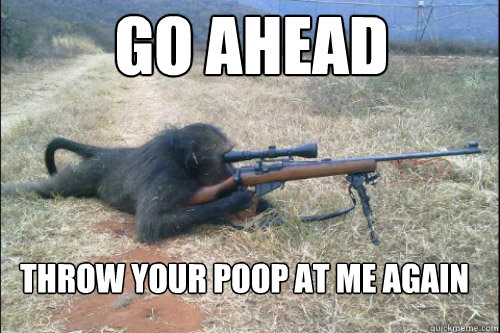 Throw Your poop at me again Go Ahead  Sniper Ape