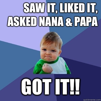 Saw it, Liked It, Asked Nana & Papa  Got it!!  Success Kid