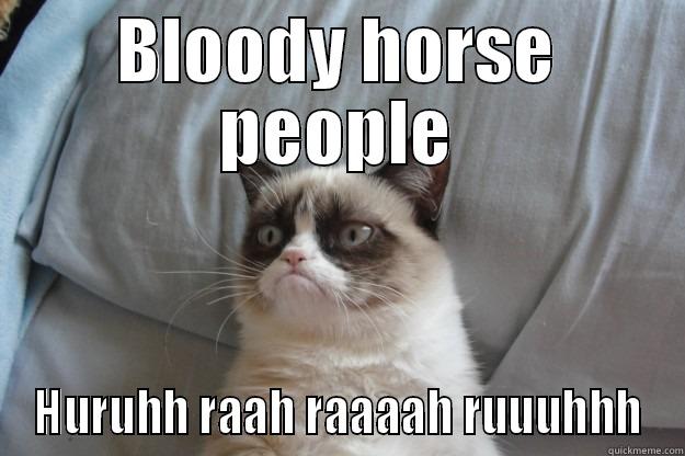 BLOODY HORSE PEOPLE HURUHH RAAH RAAAAH RUUUHHH Grumpy Cat