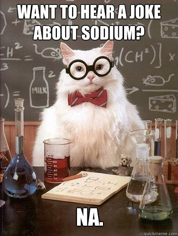 Want to hear a joke about Sodium? Na. - Want to hear a joke about Sodium? Na.  Chemistry Cat