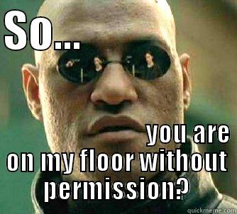 what the hell - SO...                                                 YOU ARE ON MY FLOOR WITHOUT PERMISSION? Matrix Morpheus