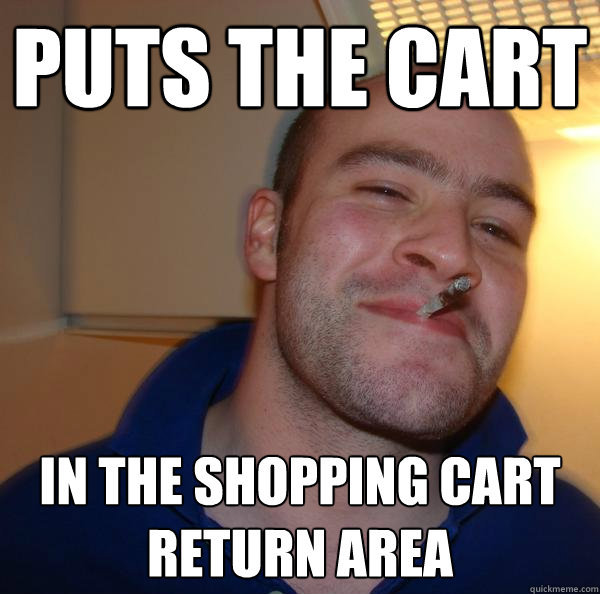 Puts the cart in the shopping cart return area - Puts the cart in the shopping cart return area  Misc