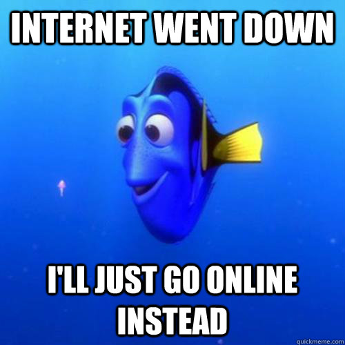 Internet went down I'll just go online instead  dory