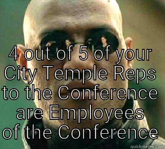 WHAT IF I TOLD YOU 4 OUT OF 5 OF YOUR CITY TEMPLE REPS TO THE CONFERENCE ARE EMPLOYEES OF THE CONFERENCE Matrix Morpheus