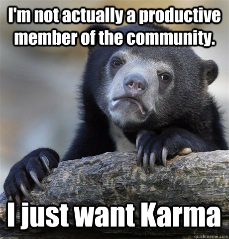 I'm not actually a productive member of the community. I just want Karma  Confession Bear