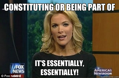 Constituting or being part of the essence of something It's essentially,
Essentially!  Megyn Kelly