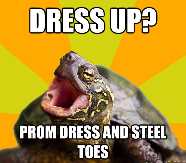 Dress up? Prom dress and steel toes  