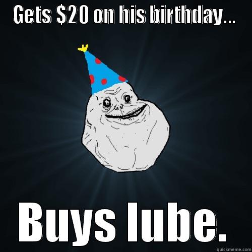 GETS $20 ON HIS BIRTHDAY... BUYS LUBE. Misc