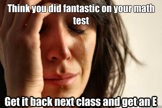 Think you did fantastic on your math test Get it back next class and get an E  First World Problems