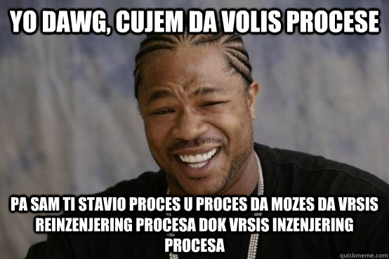 yo dawg, cujem da volis procese pa sam ti stavio proces u proces da mozes da vrsis reinzenjering procesa dok vrsis inzenjering procesa  YO DAWG