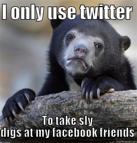 I ONLY USE TWITTER  TO TAKE SLY DIGS AT MY FACEBOOK FRIENDS Confession Bear