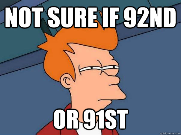 Not sure if 92nd Or 91st  Futurama Fry